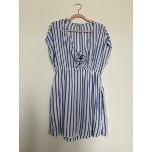 Rails Charlotte Dress Blue & White Stripe | Tie Front Linen Blend | Size Medium